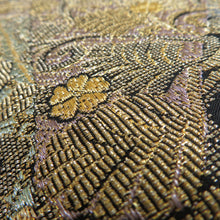Load image into Gallery viewer, Vailer Obi Mall Kinka Kinkaneyama Owin Kinko Kinno Flower Crest Pure Black Six -Pass Pattern Pure Silk Formal Kimono Bead Length 428cm