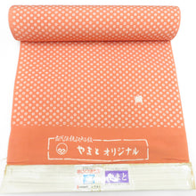 画像をギャラリービューアに読み込む, 反物 正絹 小紋反物 サーモンピンク 江戸小紋 小花 やまとオリジナル着物生地 未仕立て 和裁練習 着尺 リメイクにも