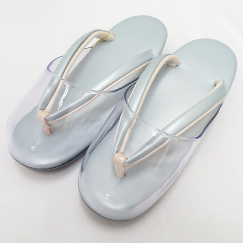 草履 雨草履 フリーサイズ 24cm ウレタンソール カバー付 日本製 水色×白色 しぐれ履き 爪付