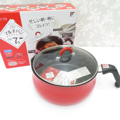 Cooking utensils Twomey Multi-pan Fluorine resin processing Frying pan One-handed pot with glass lid IH/gas compatible L size Red Box included