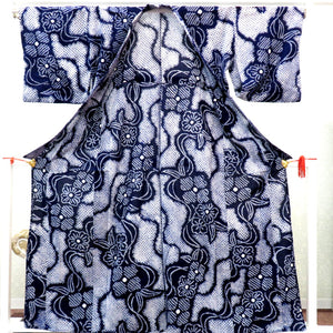 浴衣 絞り 絞り浴衣 藍 白 花デザイン 仕立て上がり 夏物 女性用ゆかた 綿100% レディース 夏祭り 花火大会 お出かけ 身丈163cm
