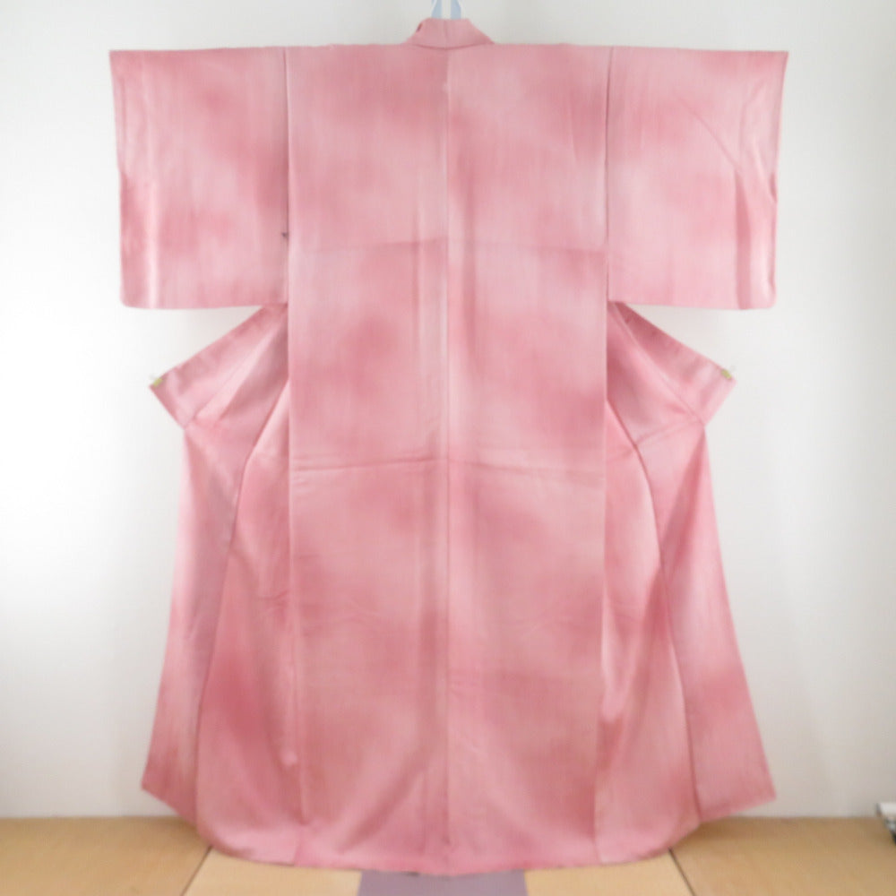 サーモンピンクの色無地 ⭐︎単衣⭐︎紋付⭐︎ 色無地 【単衣】 レンタル 6月・9月 〔高級正絹〕 サーモン