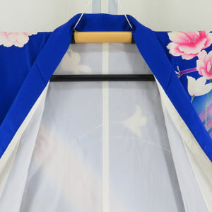 振袖 青色ｘピンク色 孔雀に花文様 ぼかし染め 正絹 袷 広衿 成人式 仕立て上がり 身丈152cm