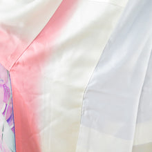 画像をギャラリービューアに読み込む, 振袖 青色ｘピンク色 孔雀に花文様 ぼかし染め 正絹 袷 広衿 成人式 仕立て上がり 身丈152cm