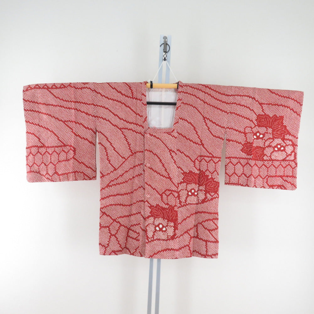 道行 絞り 紺色ｘ白色 正絹 着物コート 和装用 ちりよけ 身丈87cm 【キモノオフ野々市若松店】 道行 絞り 朱色x白色 正絹 花模様 着物コート 和装用 ちりよけ【中古
