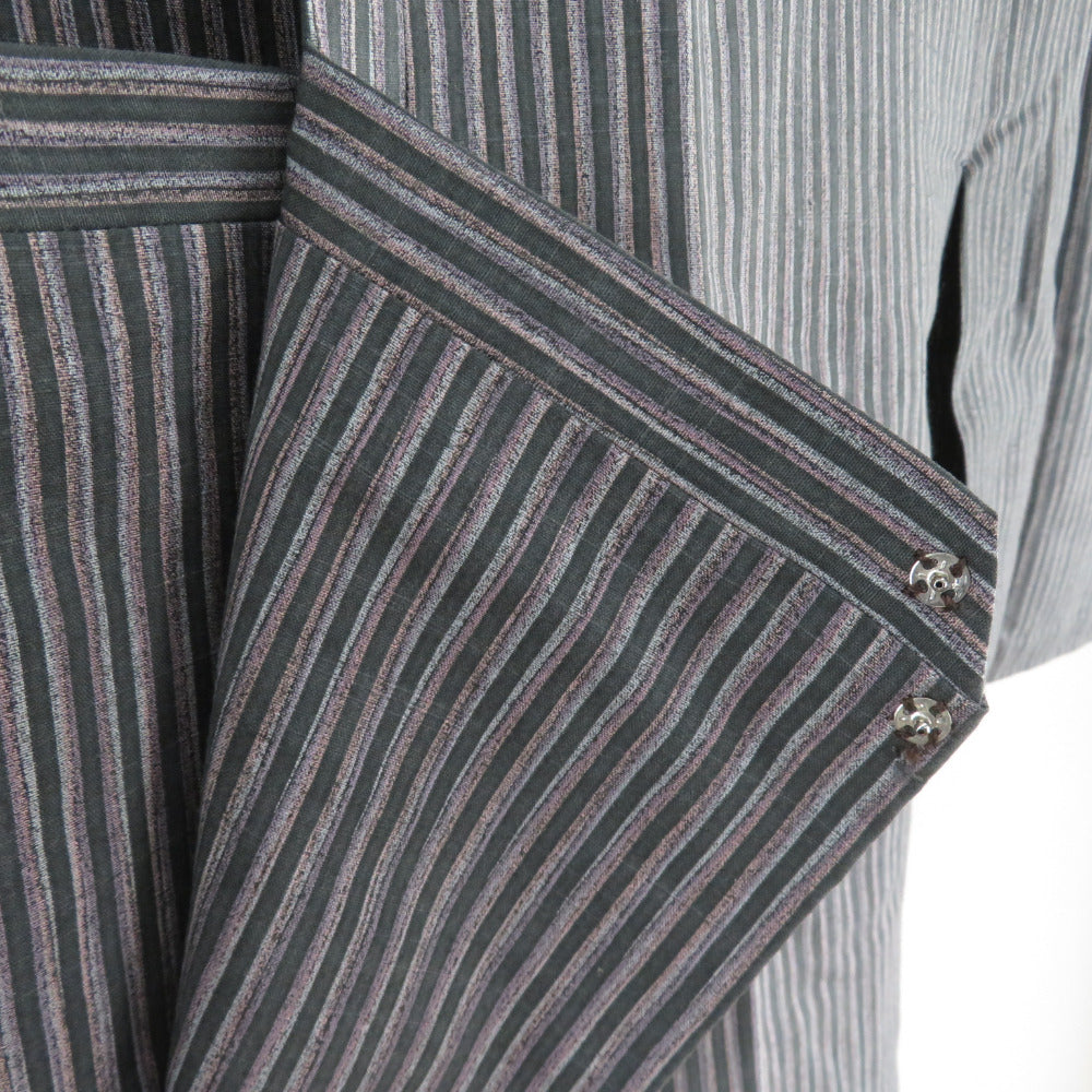 道行 紬 グレーｘ薄ピンク 縞模様 正絹 着物コート 和装用 ちりよけ 身丈120cm 【キモノオフ野々市若松店】 道行 紬 グレーx薄ピンク 縞模様 正絹 着物コート 和装用 ちりよけ