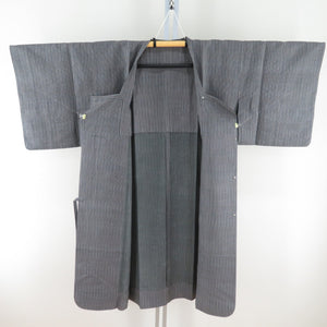 道行 紬 グレーｘ薄ピンク 縞模様 正絹 着物コート 和装用 ちりよけ 身丈120cm