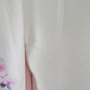 振袖 白色ｘピンク色ｘ紫色 刺繍入り 牡丹に孔雀の羽根文様 ぼかし染め 正絹 袷 広衿 成人式 仕立て上がり 身丈161cm