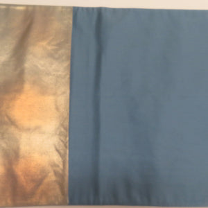 袋帯 グレーｘゴールド パステル系 孔雀に扇子模様 刺繍入り お太鼓柄 正絹 仕立て上がり 着物帯 長さ430cm
