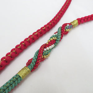 刺繍半衿 帯締め 絞り帯揚げ 3点セット 赤系 花×リボン×レース シルエリー 新合繊 ポリエステル 半襟 振袖 礼装 成人式 卒業式 和装小物 日本製