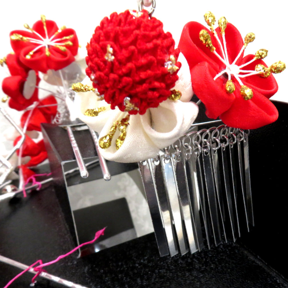 髪飾り・かんざし つまみ細工 丸つまみ 勝山かんざし 3点セット