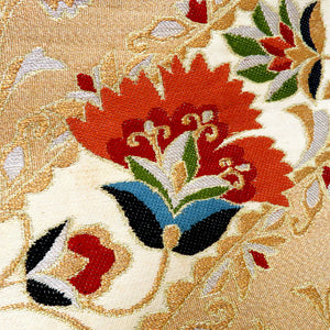 昔帯 金 銀 マルチカラー 唐花