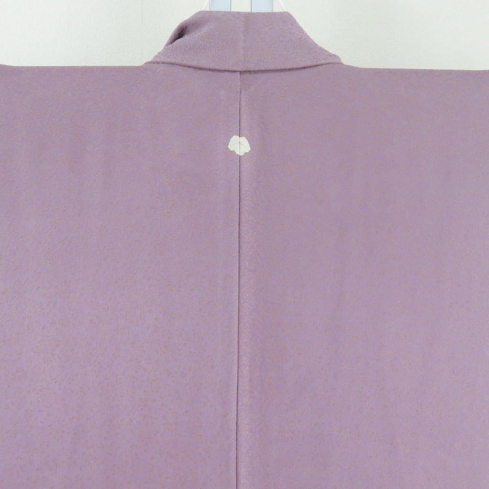 色無地 袷 黄金繭糸 薄紫色x金色 唐草模様 一つ紋 蔦紋 正絹 広衿