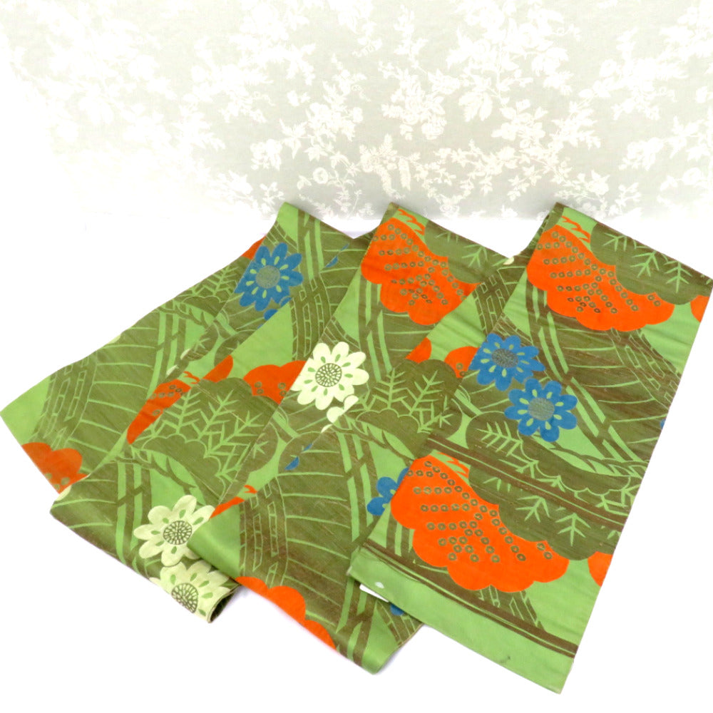 アンティーク名古屋帯　グリーン　織り出し花模様　大正ロマン　しつけ付　No.33 アンティーク着物｜KIMONO・OFF キモノオフ【公式】きもの通販
