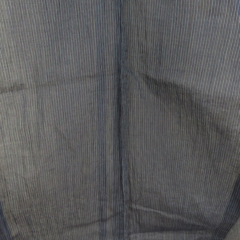 夏着物 小紋 小千谷縮 麻 ちじみ 広衿 紺色 縦縞模様 夏用 仕立て