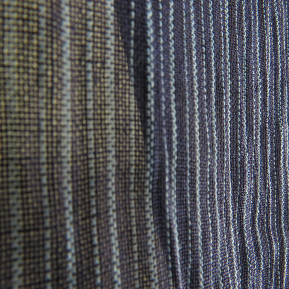 夏着物 小紋 小千谷縮 麻 ちじみ 広衿 紺色 縦縞模様 夏用 仕立て