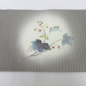名古屋帯 作り帯 絽帯 付帯 夏用 正絹 グレー白ぼかし 草花 友禅調 仕立て上がり 着物帯 きものやまと ワンタッチ帯