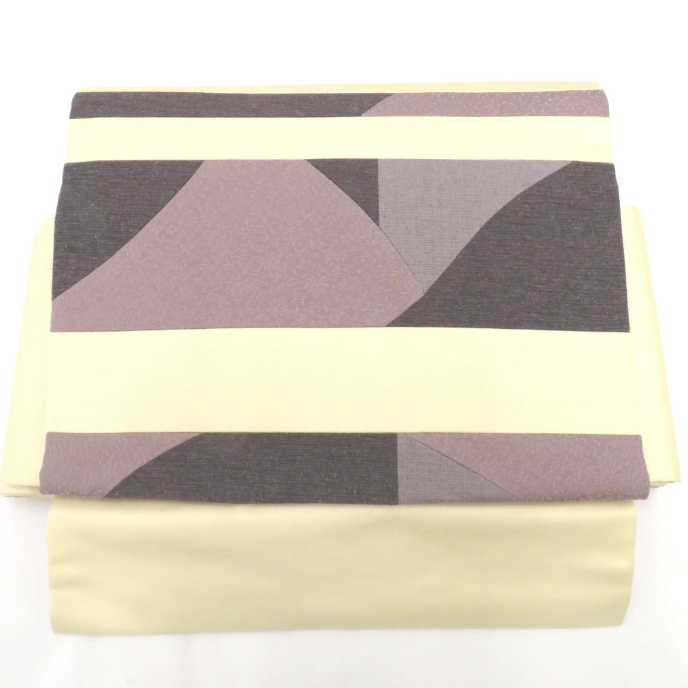 名古屋帯 作り帯 付帯 正絹 シェルピンク×パープル系 切嵌め 裂取り