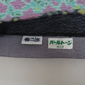袋帯 洒落袋帯 辻が花 滝泰 落款入り グレーｘライトグリーンｘ多色 花畑模様 お太鼓柄 正絹 仕立て上がり 着物帯 長さ480cm