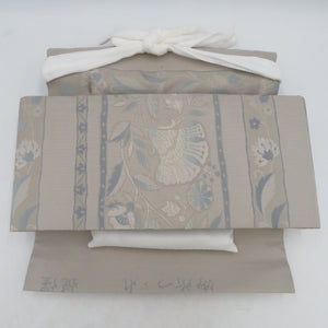 名古屋帯 作り帯 付帯 正絹 つづれ織り グレーｘブルー 草花模様 仕立て上がり 着物帯 きものやまと ワンタッチ帯