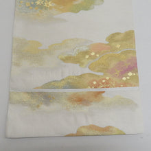 Load image into Gallery viewer, 袋帯 つづれ織 雲文様 六通柄 クリーム色ｘゴールドｘ多色 金糸 正絹 フォーマル 仕立て上がり 華やか 上品 長さ440cm
