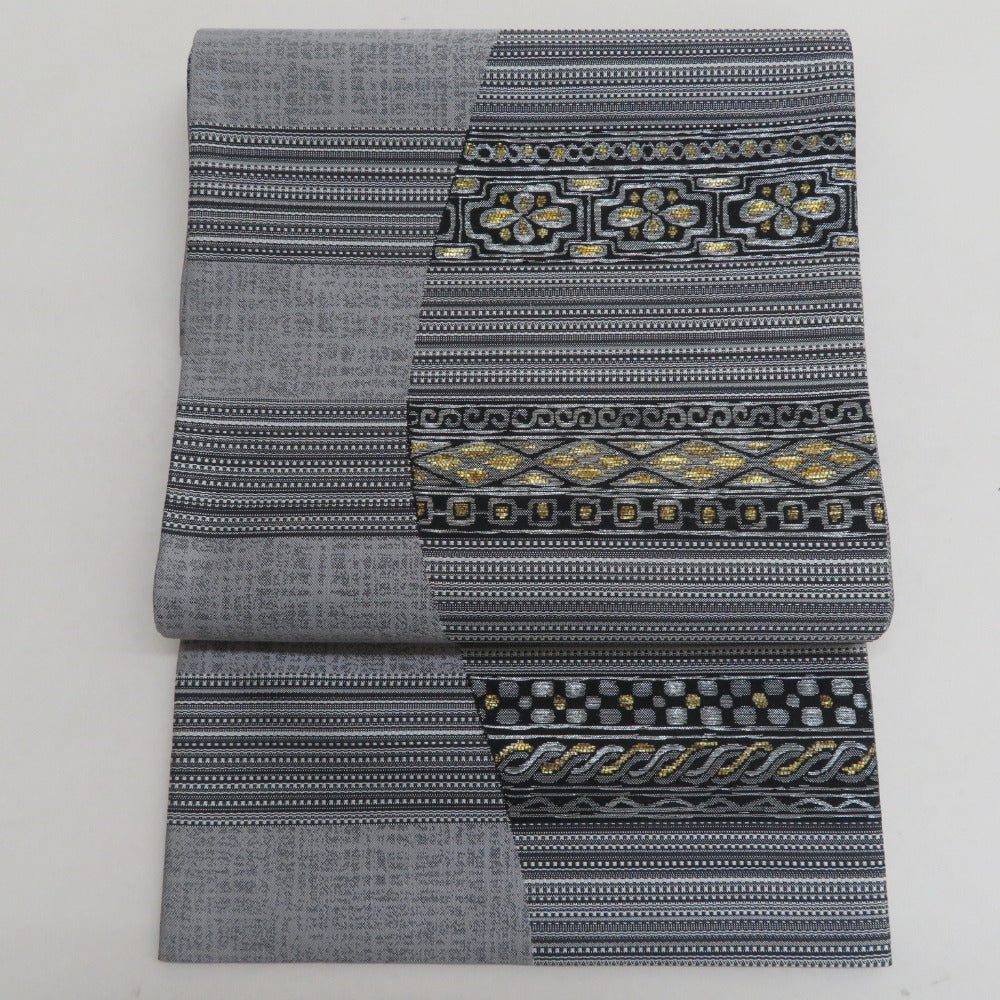 袋帯 洒落袋帯 正絹 茶色x赤色x多色 エスニック調 草花模様 六通柄