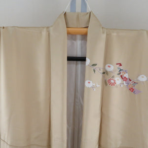 訪問着 薄黄色ｘ白色 菊に短冊紋様 ぼかし染め 地紋入り 広衿 正絹 仕立て上がり着物 身丈165cm