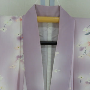 小紋 袷 薄紫色x白色x多色 ぼかし染め パステル系 花模様 正絹 バチ衿 仕立て上がり着物 身丈154cm