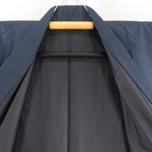 男着物 紬 アンサンブル 袷 黒色ｘ青色 正絹 男性用きもの 羽織 セット 富士山風景模様 メンズ 仕立て上がり 和服 男物 カジュアル 身丈144cm