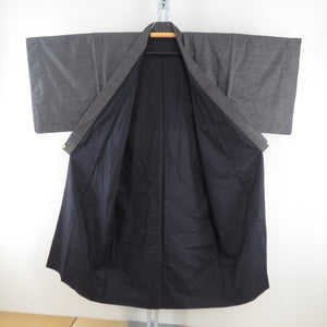 男着物 紬 アンサンブル 袷 黒色 正絹 男性用きもの 羽織 セット 松に坪模様 メンズ 仕立て上がり 和服 男物 カジュアル 身丈135.5cm