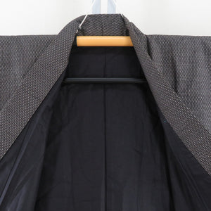 男着物 紬 アンサンブル 袷 黒色 正絹 男性用きもの 羽織 セット 松に坪模様 メンズ 仕立て上がり 和服 男物 カジュアル 身丈135.5cm