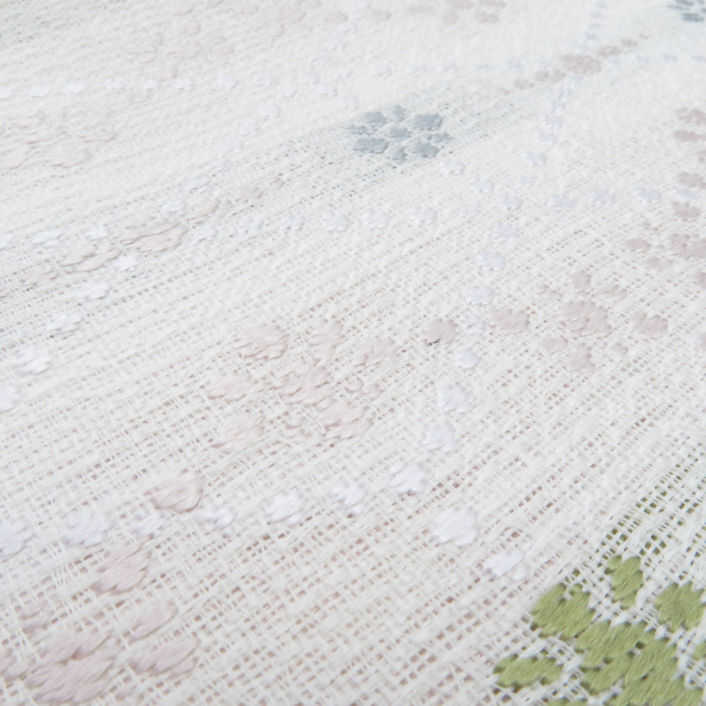 袋帯 夏用 洒落袋帯 絽 花菱文様 白色x薄ピンク色 パステル系 六通柄