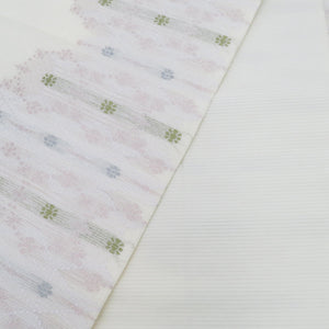 袋帯 夏用 洒落袋帯 絽 花菱文様 白色ｘ薄ピンク色 パステル系 六通柄 正絹 仕立て上がり 夏物 長さ436cm