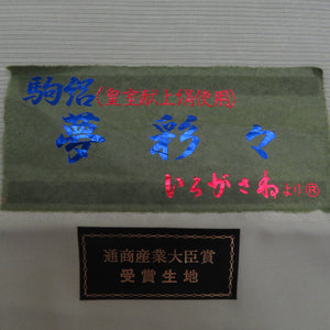 夏着物 色無地 駒絽 薄緑色 草色 絽 広衿 正絹 一つ紋 違い鷹の羽紋 証紙付き 夏用 仕立て上がり 身丈158cm