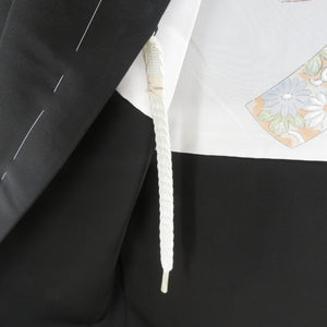 羽織 絹 黒色ｘ灰色ｘサーモンピンク 稲模様 刺繍入り 着物上着 着物ジャケット ちりよけ 仕立て上がり 身丈75.6cm