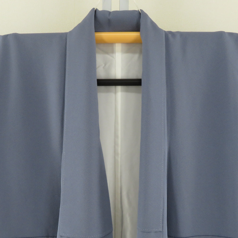 色留袖 風景に飛び鶴文様 グレーブルーx多色 正絹 袷 三つ紋 五三桐紋