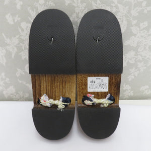 下駄 浴衣用 桐下駄 24.5cm 桜柄鼻緒 紺×水色 茶色系台 レディース カジュアル 女性用履物 夏用