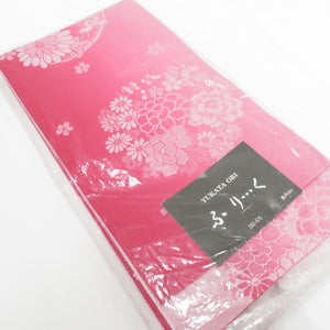 半幅帯 新品 2本セット ポリエステル100% ピンク系×華丸紋 赤系×四角柄 ふりく 単衣帯 半巾帯 細帯 洗える 仕立て上がり 長さ400cm