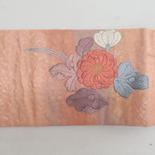 Load image into Gallery viewer, 名古屋帯 正絹 辻が花文様 お太鼓柄 サーモンピンクｘ白色 金糸 仕立て上がり 着物帯 長さ350cm