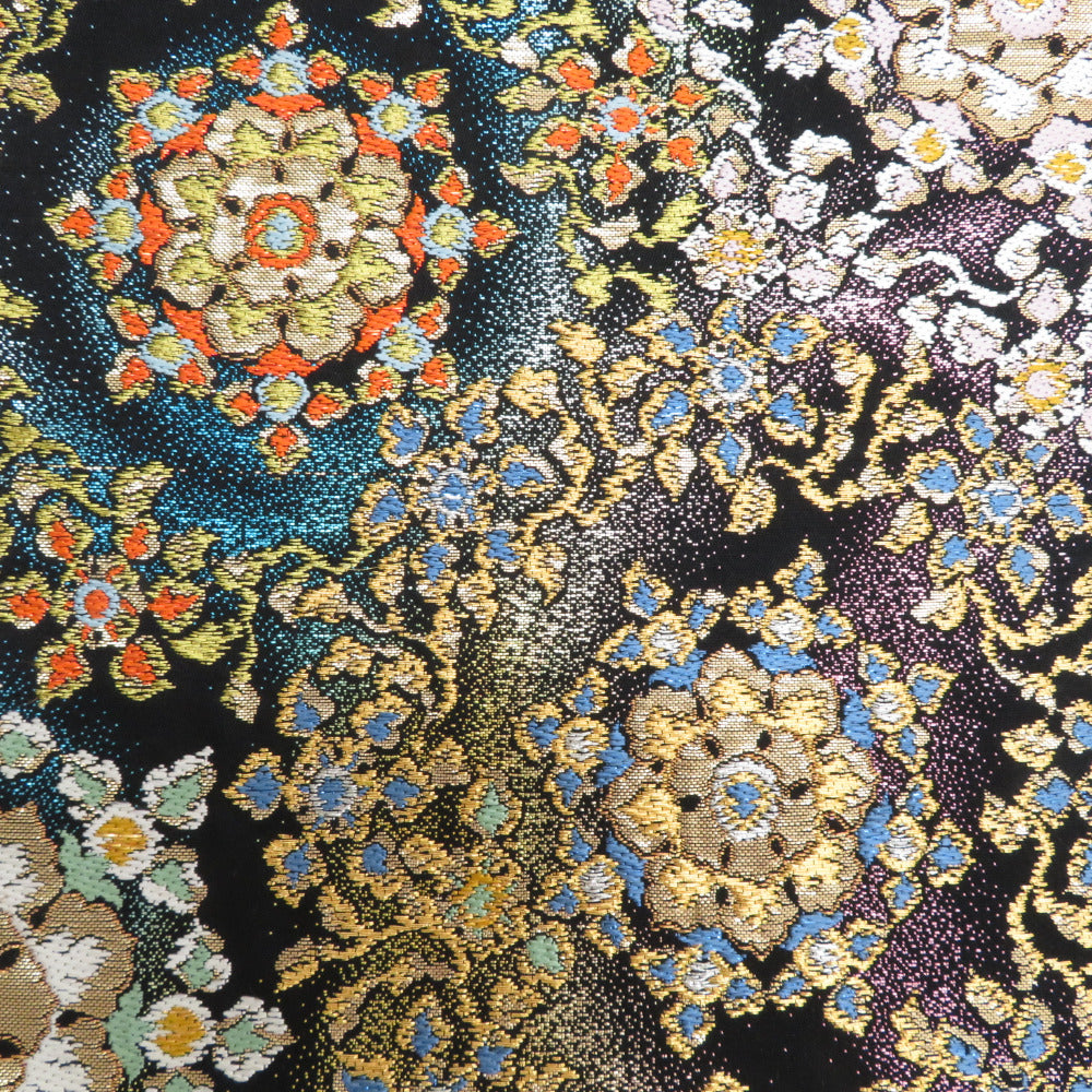 袋帯 たつむら 八綾彩環文 六通柄 黒色ｘ金色ｘ多色 カラフル 金糸銀糸 正絹 仕立て上がり 長さ432cm【中古】 【キモノオフ野々市若松店】 袋帯 たつむら 八綾彩環文 六通柄 黒色x金色x多色 カラフル 金糸銀糸