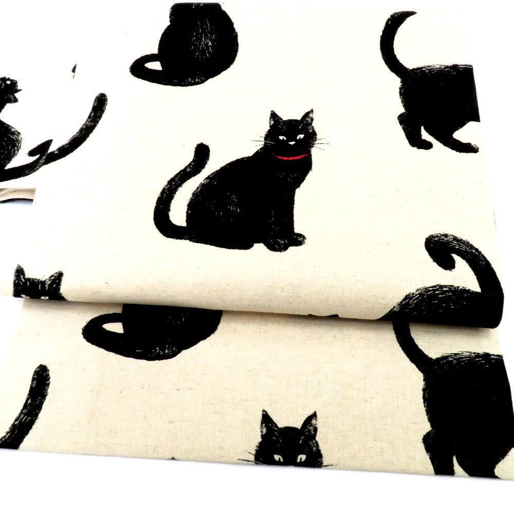 黒猫　名古屋帯　洗える　帯　猫　ネコ　仕立て上がり　可愛い　総柄　生成色　モダン 黒猫名古屋帯洗える帯猫ネコ仕立て上がり可愛い総柄生成色モダン