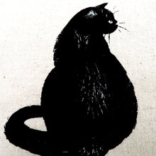 画像をギャラリービューアに読み込む, 名古屋帯 綿 ベージュ系 黒猫文様 全通柄 カジュアル 仕立て上がり コットン 長さ374cm 未使用品
