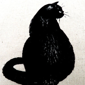 名古屋帯 綿 ベージュ系 黒猫文様 全通柄 カジュアル 仕立て上がり コットン 長さ374cm 未使用品