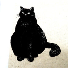 画像をギャラリービューアに読み込む, 名古屋帯 綿 ベージュ系 黒猫文様 全通柄 カジュアル 仕立て上がり コットン 長さ374cm 未使用品