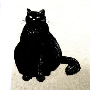 名古屋帯 綿 ベージュ系 黒猫文様 全通柄 カジュアル 仕立て上がり コットン 長さ374cm 未使用品