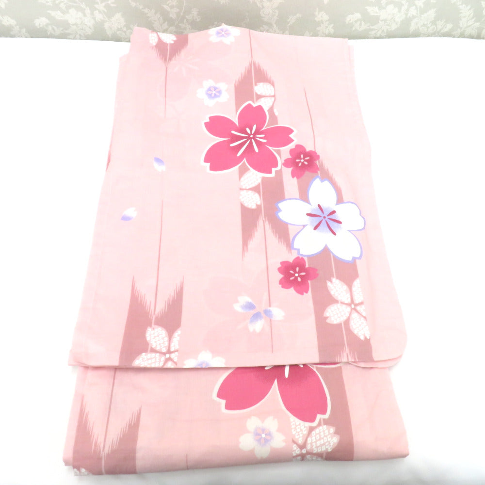 浴衣 女性ゆかた 浴衣帯 帯締め 3点セット ピンク×黄色 桜 花 綿