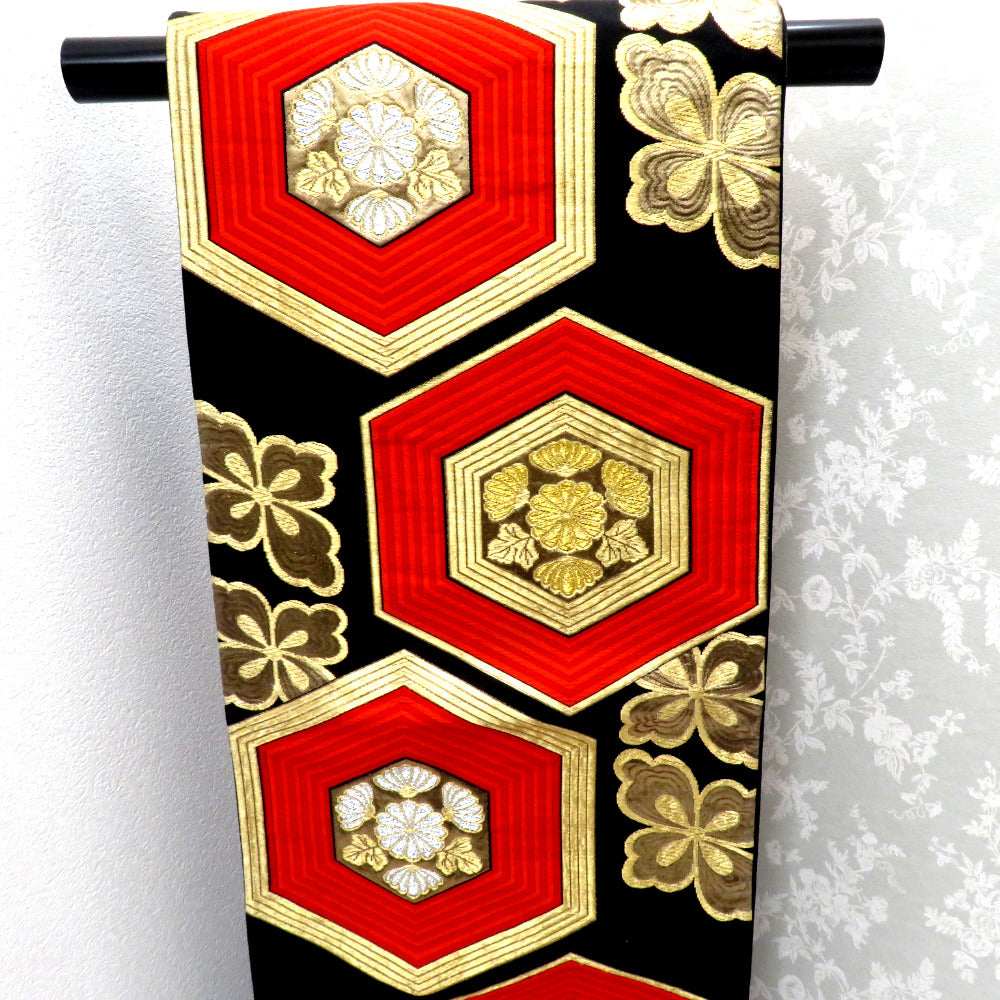 ［5250］袋帯 扇枝花文様 金彩 全通 正絹 着物 フォーマル 黒 5250］袋帯 扇枝花文様 金彩 全通 正絹 着物 フォーマル 黒 袋帯