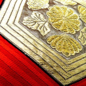 袋帯 正絹 黒 金 赤 銀 亀甲 花