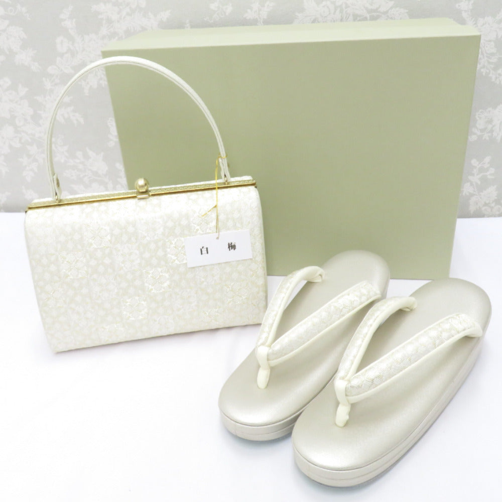 新品 高級 日本製 白梅 謹製 礼装用 草履 バッグ セット ゴールド金具 新品 高級 日本製 白梅 謹製 礼装用 草履 バッグ セット