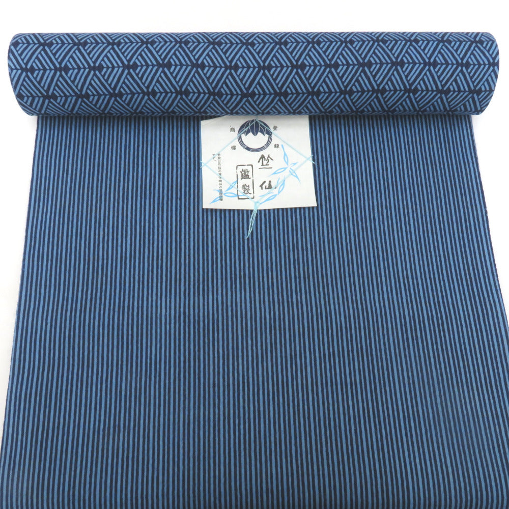 竺仙 ちくせん 反物 竺仙 浴衣反物 リバーシブル 紺×青 幾何学文様 縞